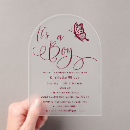 It's A Boy Modern Minimal Butterfly Baby Shower アクリル招待状