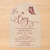 It's A Boy Modern Minimal Butterfly Baby Shower アクリル招待状 (正面)