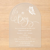 It's A Boy Modern Minimal Butterfly Baby Shower アクリル招待状 (正面)