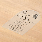 It's A Boy Modern Minimal Butterfly Baby Shower アクリル招待状 (レイダウン)