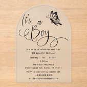 It's A Boy Modern Minimal Butterfly Baby Shower アクリル招待状 (正面)