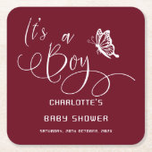 It's A Boy Modern Minimal Butterfly Baby Shower スクエアペーパーコースター (正面)