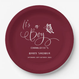 It's A Boy Modern Minimal Butterfly Baby Shower ペーパープレート