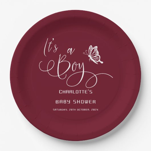 It's A Boy Modern Minimal Butterfly Baby Shower ペーパープレート (正面)