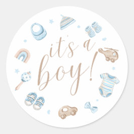 It's a Boy Round Baby Shower Stickers  ラウンドシール