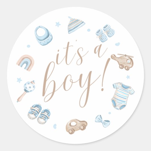 It's a Boy Round Baby Shower Stickers  ラウンドシール (正面)