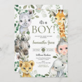 It's a Boy Safari Baby Shower 招待状 (正面/裏面)