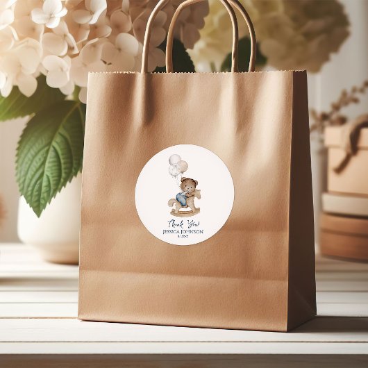 It's a Boy Teddy Bear Balloons Baby Shower Welcome ラウンドシール