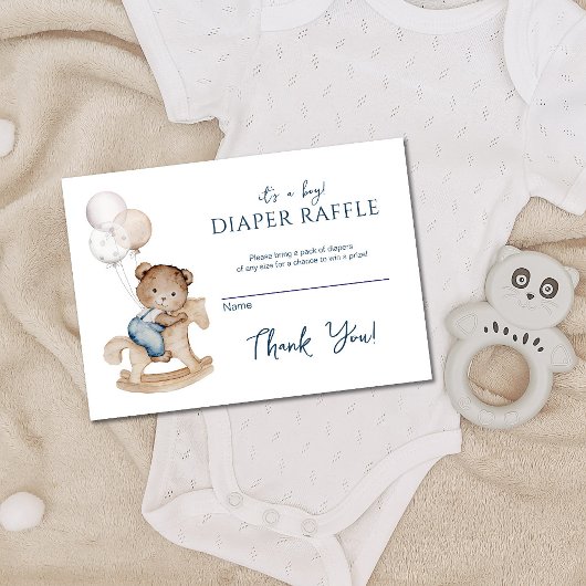 It's a Boy Teddy Bear & Balloons Diaper Raffle エンクロージャーカード