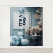 It's a Boy Teddy Bears and Balloons Backdrop  タペストリー (正面)