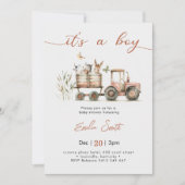  It's a Boy Tractor Baby Shower 招待状 (正面)