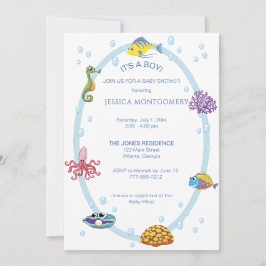 It's a Boy Under the Sea Baby Shower  招待状 (正面)