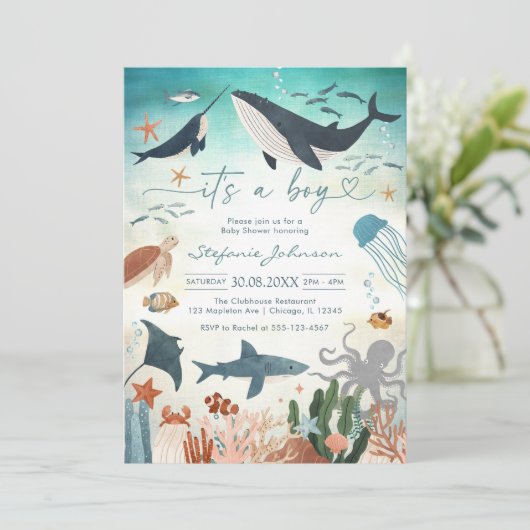 It's A Boy Under The Sea Baby Shower Invitation 招待状 (スタンド正面)