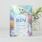 It's a Boy Under the Sea Turtle Boy Baby Shower 招待状 (スタンド正面)