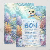 It's a Boy Under the Sea Turtle Boy Baby Shower 招待状 (正面/裏面)