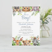 It's A Boy Watercolor Safari Animals Baby Shower 招待状 (スタンド正面)