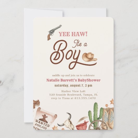 It's a Boy Western Cowboy Baby Shower 招待状 (正面)