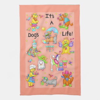 Its a Dogs Life Whimsyおもしろい犬Coral Orange キッチンタオル