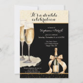 It's a Double Celebration Black Champagne Birthday 招待状 (正面)