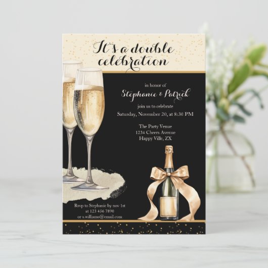 It's a Double Celebration Black Champagne Birthday 招待状 (スタンド正面)