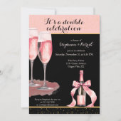 It's a Double Celebration Black Champagne Birthday 招待状 (正面)