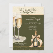 It's a Double Celebration Green Champagne Birthday 招待状 (正面)