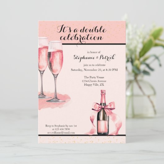 It's a Double Celebration Pink Champagne Birthday 招待状 (スタンド正面)