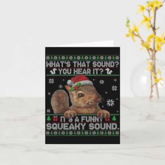 It's A Funny Squeaky Sound Christmas Squirrel Swea カード (黄色い花)