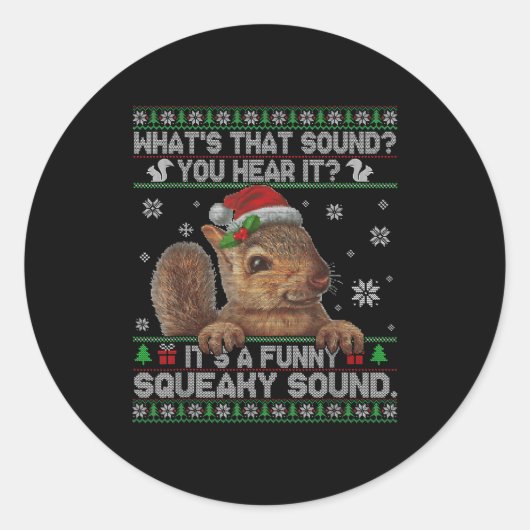 It's A Funny Squeaky Sound Christmas Squirrel Swea ラウンドシール (正面)