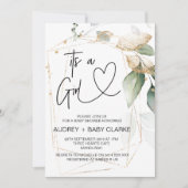 『It's a Gerl Baby Shawer Green Eucalyptus』(女の子の赤ちゃ 招待状 (正面)