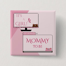 It's A Girl! かわいいクマのコンピューター画面 パパ・ママになる人へ 缶バッジ
