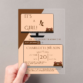 It's A Girl! かわいいクマのコンピューター画面 ベビーシャワー アクリル招待状