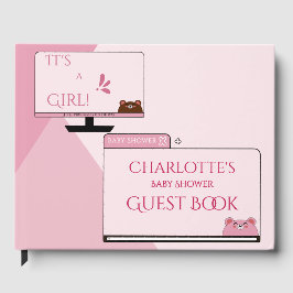 It's A Girl! かわいいクマのコンピューター画面 ベビーシャワー ゲストブック