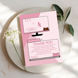 It's A Girl! かわいいクマのコンピューター画面 ベビーシャワー サンキューカード