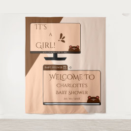 It's A Girl! かわいいクマのコンピューター画面 ベビーシャワー タペストリー