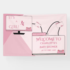 It's A Girl! かわいいクマのコンピューター画面 ベビーシャワー 横断幕