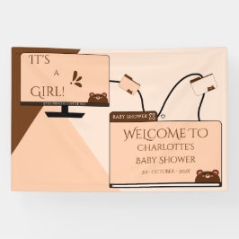 It's A Girl! かわいいクマのコンピューター画面 ベビーシャワー 横断幕