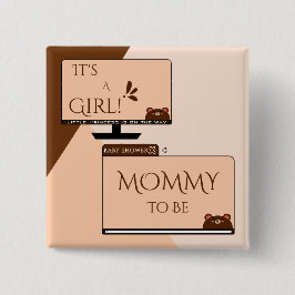 It's A Girl! かわいいクマのパソコン画面 マタニティ 缶バッジ