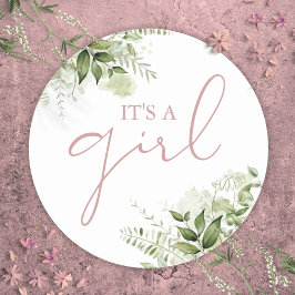 It's A Girl ダスティローズグリーナリーベイビーシャワーパーティーのお返しギフト ラウンドシール