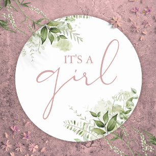 It's A Girl ダスティローズグリーナリーベイビーシャワーパーティーのお返しギフト ラウンドシール