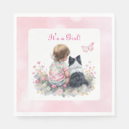 It's a Girl | ピンクのベビー&子犬のベビーシャワー スタンダードランチョンナプキン