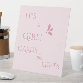 It's A Girl! ミニマル パステルピンクのカード&ギフト 台座サイン
