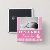 "It's a girl" 新生児の写真と名前のピンクのバッジ 缶バッジ (正面&裏面)