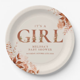 It's a girl 赤ちゃんのバースデー お花の文字デザイン ペーパープレート