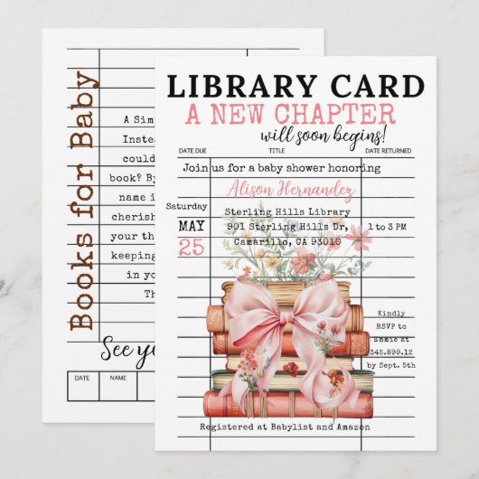 It's a Girl! A New Chapter Baby Shower 招待状 (正面/裏面)