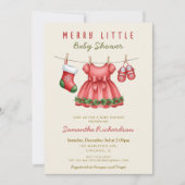 It's a Girl baby clothes Merry Little Christmas 招待状 (正面)