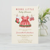 It's a Girl baby clothes Merry Little Christmas 招待状 (スタンド正面)