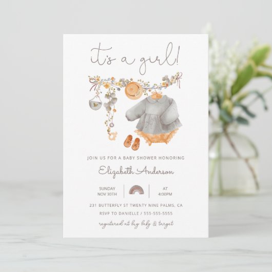 It's a Girl Baby Clothes Shower Invitation 招待状 (スタンド正面)