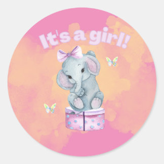 It's a girl! Baby elephant   ラウンドシール