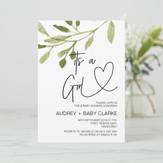 Its a Girl Baby Shawerユーカリエレガントプタス 招待状 (スタンド正面)